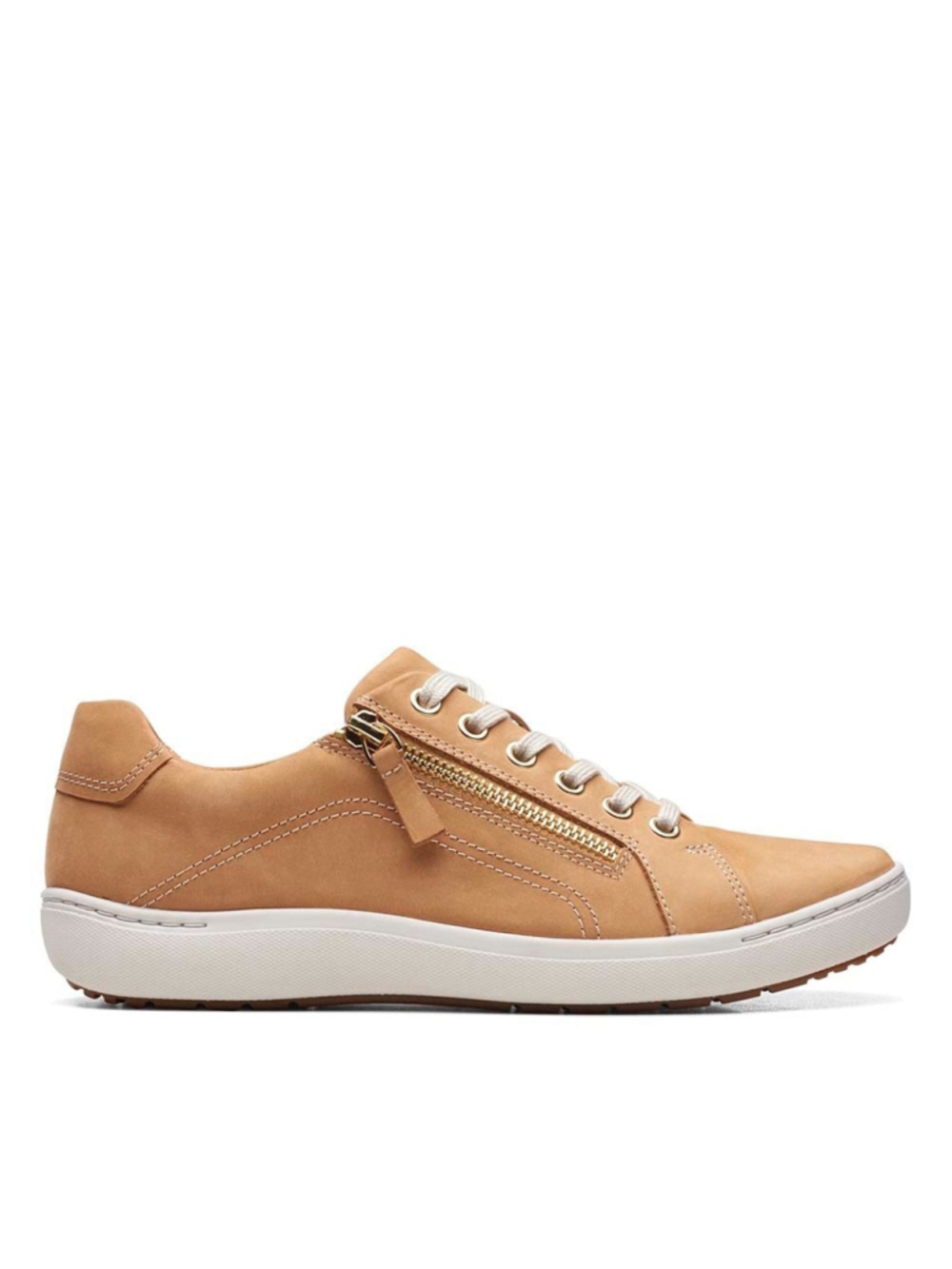 CLARKS Nalle Lace Camel Nick Casual Sneakers with Zipper Detail